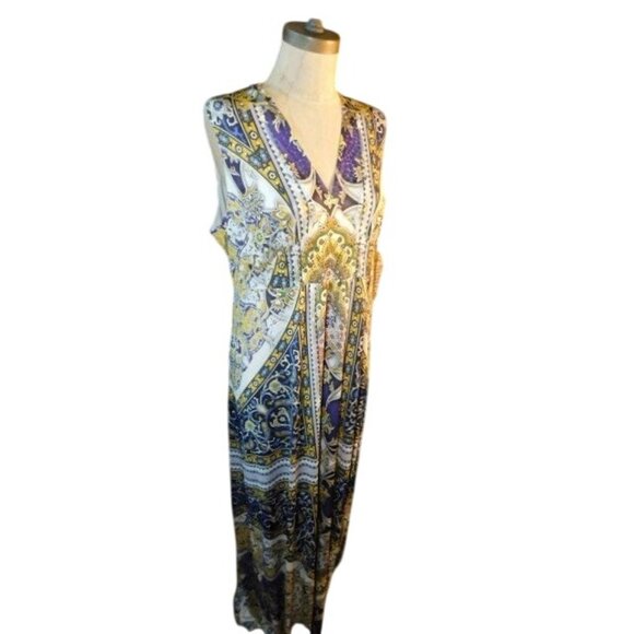 One World Size L Large Slinky Stretchy Boho Hippy Maxi Dress NWT - Picture 2 of 4